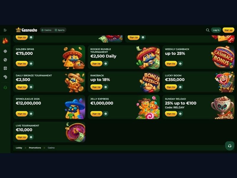 Primo deposito e prima sessione su Casinacho Casino Nacho Casino per giocatori italiani