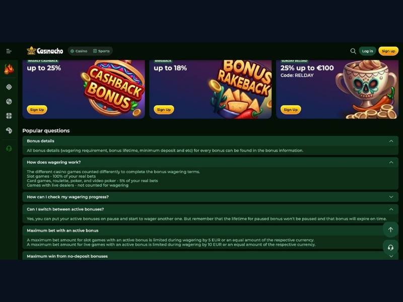 Il pacchetto benvenuto nell'esperienza di gioco su Casinacho Casino Nacho Casino per l'Italia